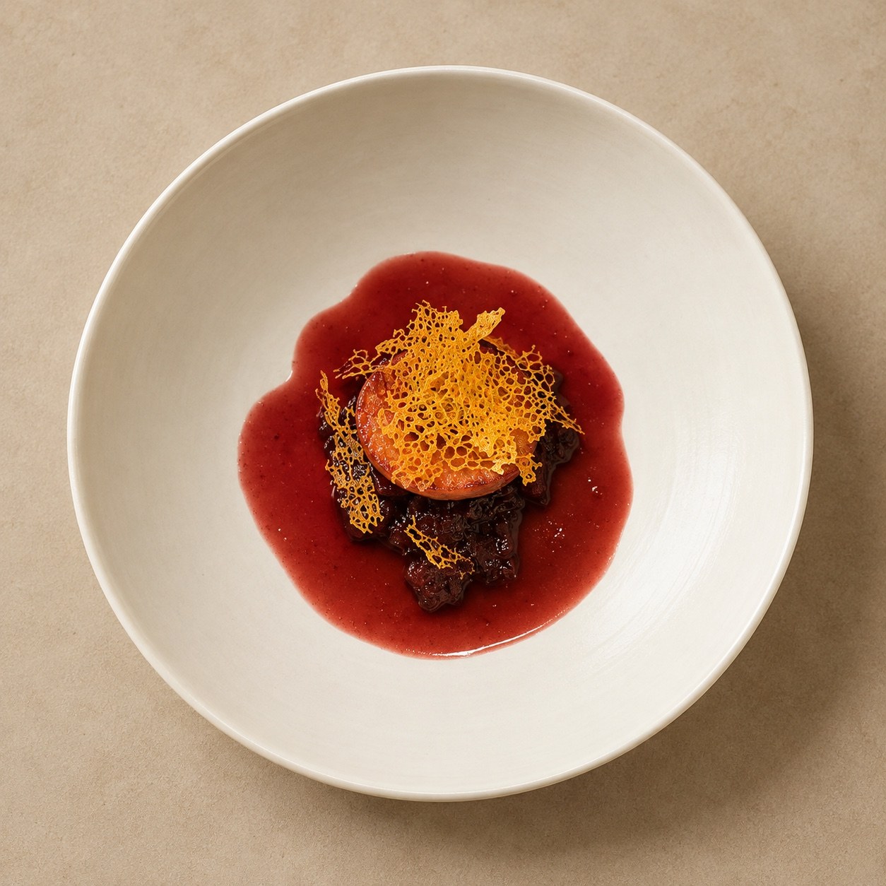 Dessert aux fruits rouges et fine dentelle croustillante